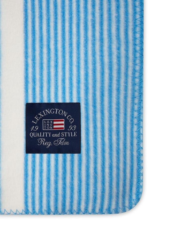 Striped Recycled Polyester Fleece Throw Blue/White 130x170